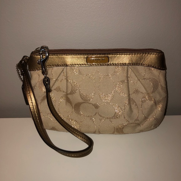 Coach Khaki Signature Canvas in Glitter Wristlet - Picture 2 of 4